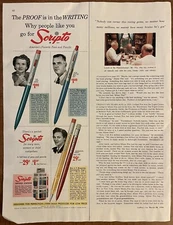 1956 Scripto Mechanical Pens & Led Pencils Red Blue 1/2-Pg Vintage Print Ad