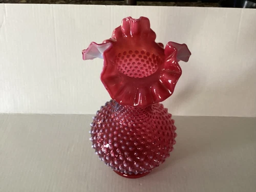 Fenton Glass Cranberry 11" Ruffled Vase