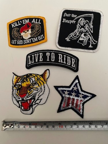 Bundle of 5 Rocker Biker Iron or sew on Patch Motifs Badge