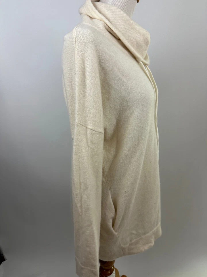 ESPLÉNDIDO Marfil 100% Cachemira Cuello Embudo Suéter con Bolsillos S Foto 2 de 4