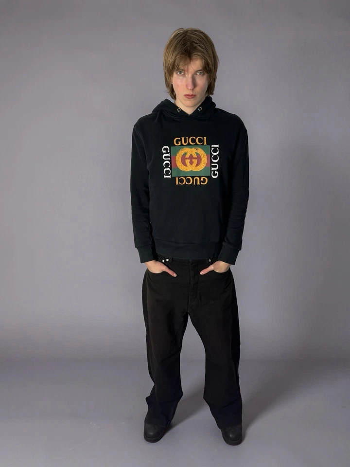 Gucci Logo Hoodie Size L Black Cotton Men's Pullover - Bild 2 von 4