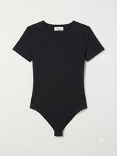 Babaton Aritzia Black Bodysuit Women's XS Crew Neck Short Sleeve Slim Fit Stretc