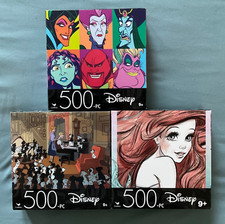 LOT OF 3 NEW SMALL DISNEY PUZZLES 500 PCS LITTLE MERMAID 101 DALMATIONS VILLIANS