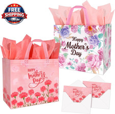 13" Large Mothers Day Gift Bags, 2 Pack Flower Non-Woven Happy Mother'S Day Bags