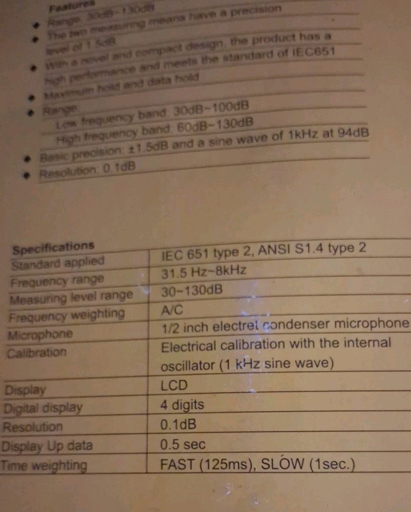 Dr. Meter Sound Level Meter MS10 - 30-130 dB range 31.5-8kHz freq.