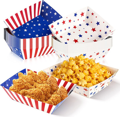 50 Pack 4Th of July Paper Food Boat Trays, Patriotic Disposable Serving Tray Foo
