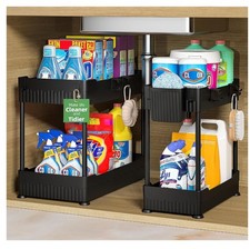 2 Pack Under Sink Organizer Bathroom Kitchen Cabinet Storage Shelf Rack Basket..