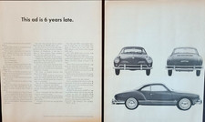 Volkswagen Karmann Ghia Original 1961 Vintage Two Page Print Ad Wall Art