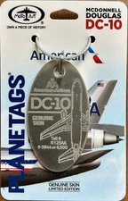 PLANETAGS : AMERICAN AIRLINES : DOUGLAS DC-10 : N125AA : POLISHED METAL TAG