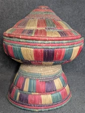Vintage African Basket Sudanese Mosab Lidded Handcrafted Nubian Traditional Art
