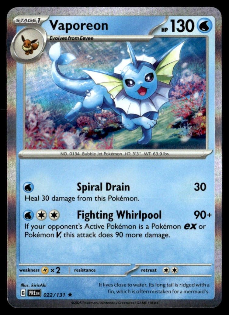 Vaporeon Rare Holo SV: Prismatic Evolutions 022/131 NM Pokémon TCG