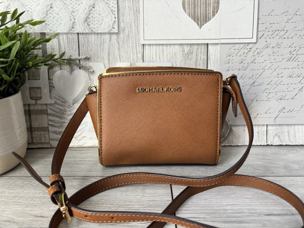 Brown Michael Kors Selma Tan Brown Selma Saffiano Leather Small