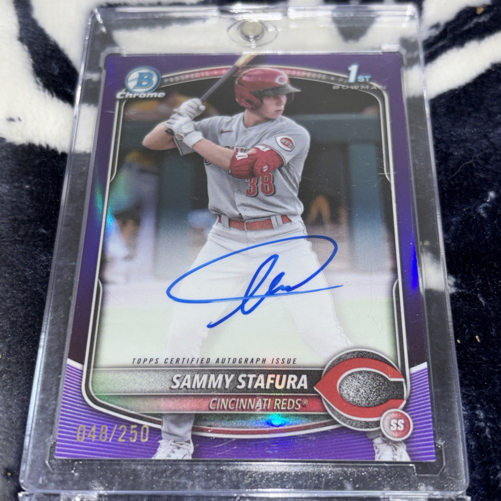 2025 Bowman Chrome Sammy Stafura 1st Bowman Purple Refractor Auto 048/250 - Reds