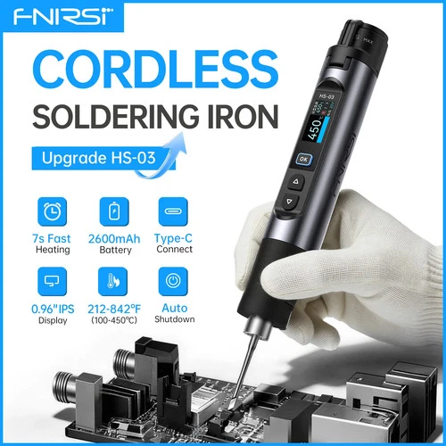 FNIRSI HS-03 Cordless Soldering Iron USB-C Rechargeable 2600mAh 5 Temp Setting