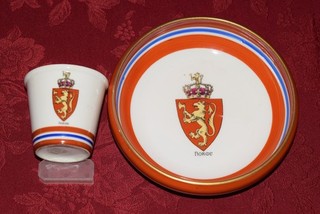 Vintage Norwegian Porsgrunn Norge Bowl and Cup Set Norway Coat of Arms Lion