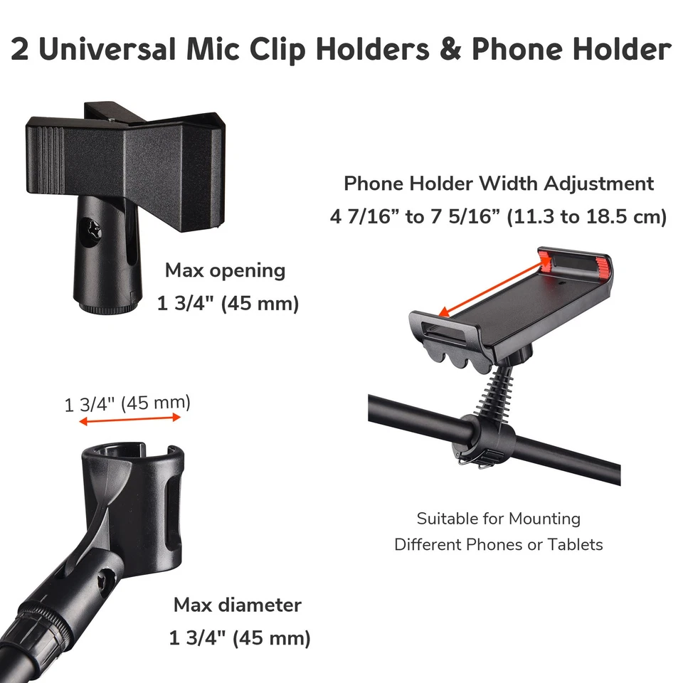 12 Packs Microphone Boom Arm Stand Dual Mic Clips Adjustable Tripod Phone Holder - Image 4 of 4