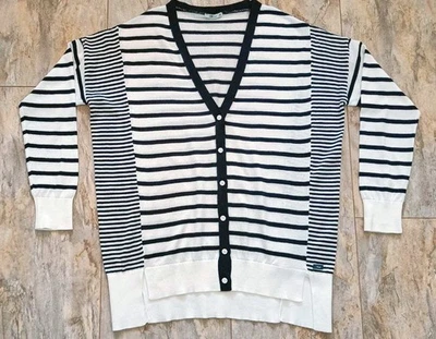 Neuw. Damen Sommer Strick Jacke Leicht Gestreift Marine Weiß 100% Baumwolle M, L - Bild 1 von 4
