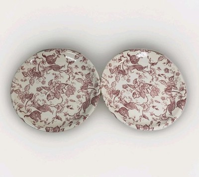 2 9'' Biltons Red & White Dinner Lunch Plates Peacocks Flowers Made In England