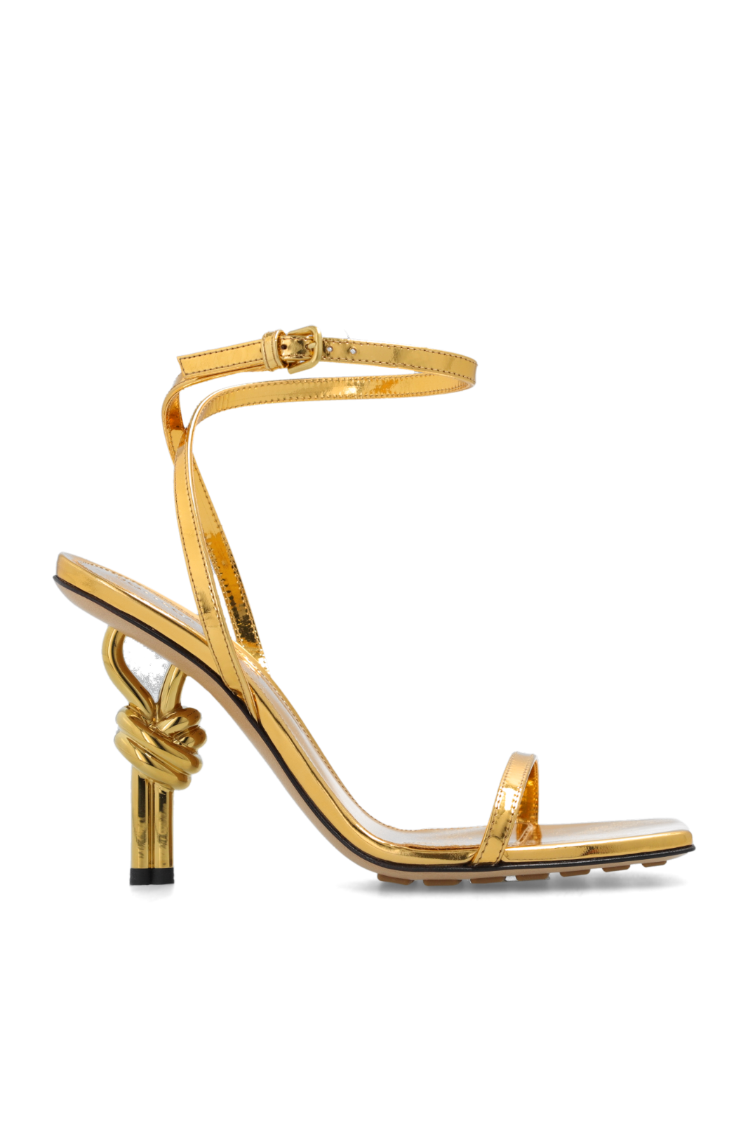 BOTTEGA VENETA Knot Gold Leather 115mm Heel Sandals New & Authentic