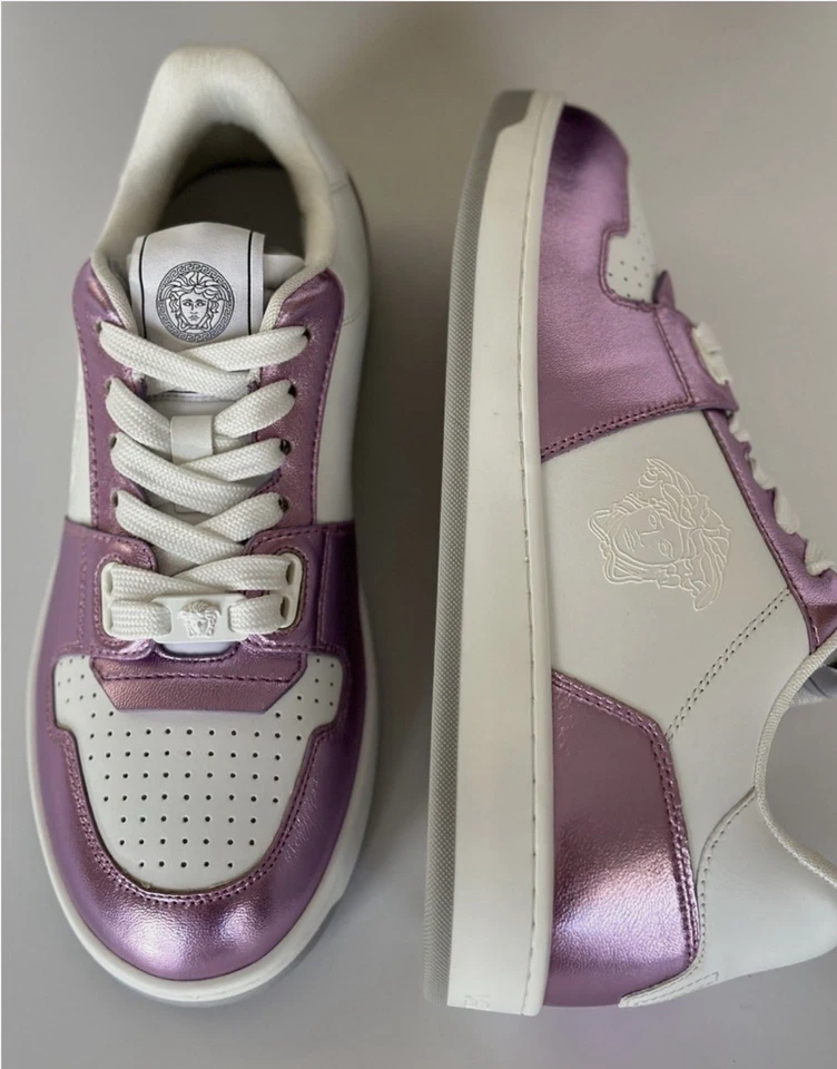 BNWT Versace Women’s Medusa Rose/White Leather Sneakers Size 41 US 11 $700 - Image 3 of 4
