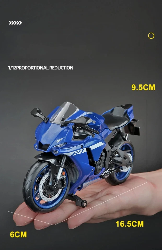 Modelo de motocicleta diecast Yamaha YZF-R1M 1:12 - aleación azul bicicleta de carreras juguete regalo Foto 4 de 4