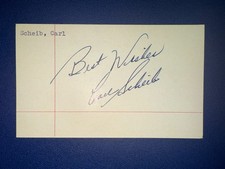 1940s A's: Carl Scheib, SIGNED Vintage 3x5 (VC) - Died 2018