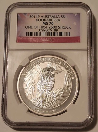 Australia 2014 P 1 oz Silver Dollar Kookaburra MS70 NGC One of First 2500 Struck