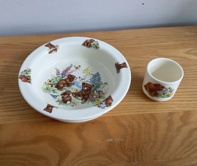 Vintage Royal Kent Kinder Müsli-/Speiseteller & Eierbecher - Bären, Kaninchen, Vogel