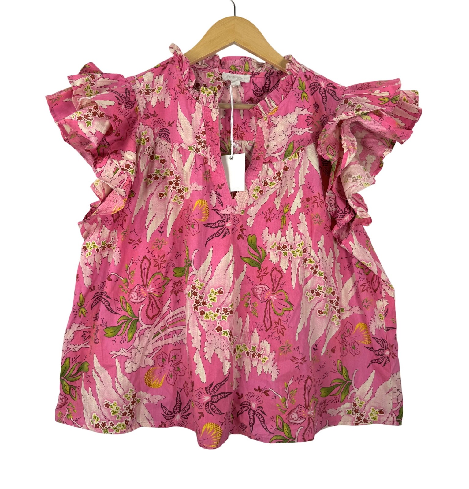 Jennifer Grace Cottagecore Pink Ruffle Sleeve Blouse Size XL