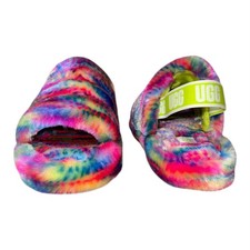 New UGG Fluff Yeah Pixelate Kids' Faux Shearling Slingback Platform Sandals