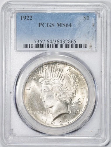 1922 PCGS MS64 Peace Silver Dollar Philadelphia Mint Uncirculated BU+