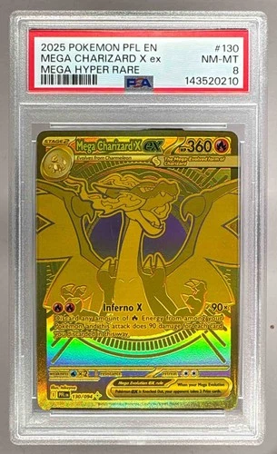 143520210 Mega Charizard X ex 2025 Pokemon Phantasmal Flames #130 PSA 8