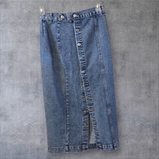 Unbranded / Private Label Medium Wash Denim Button-Front Midi Skirt Women's M