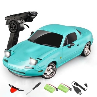LDRC 1804 1/18 Scale Mini RC Drift Car, with Gyro LED Lights Blue / 2 Battery