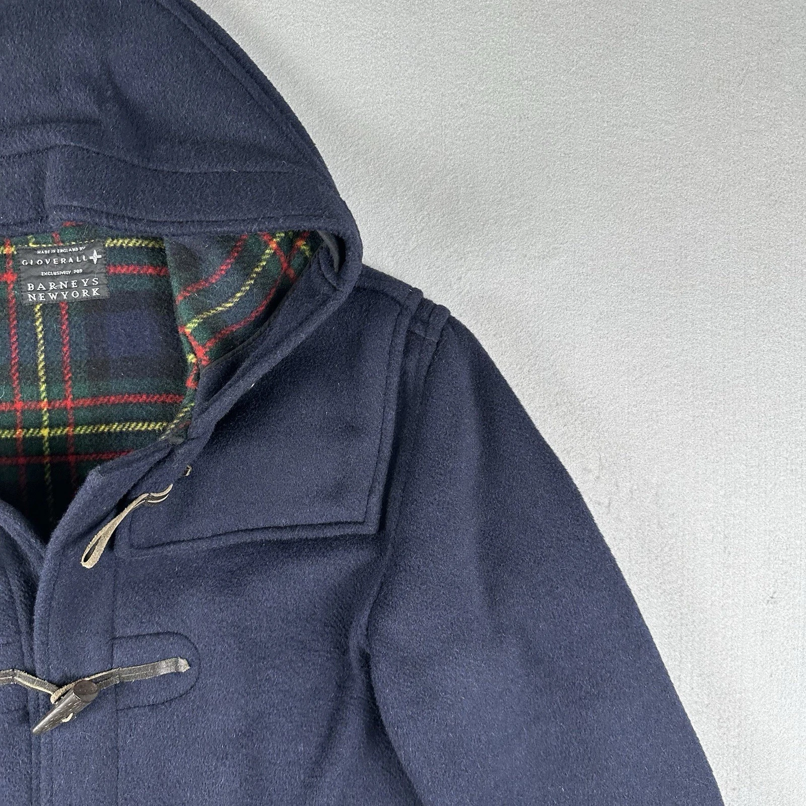 Gloverall Duffle Coat Men’s Small Navy Blue Wool Toggle Hooded Tartan England - product detail image 2