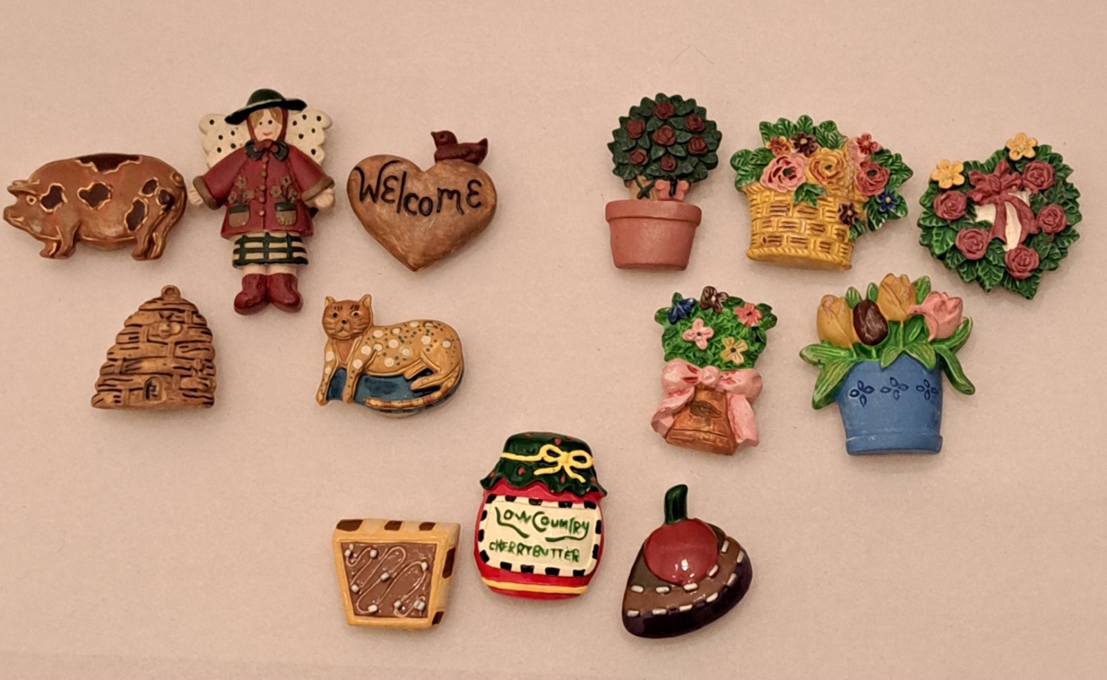 Lot Of 13 Quacker Factory Flower/Cat/Pig/Angel/Heart/Food Button Covers