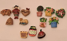 Lot Of 13 Quacker Factory Flower/Cat/Pig/Angel/Heart/Food Button Covers