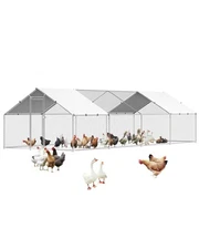 [New]VEVOR Metal Chicken Coop,9.8x26.2x6.5 ft Large Walk-in Chicken Runs with Co