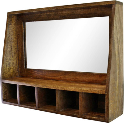 Massives Mangoholz Wand Spiegel Regal 5 Ablagefächer Regal rustikal Holzschrank