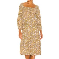 Faithful the Brand Long Sleeve Midi Dress Paisley Floral Print Yellow Orange XS