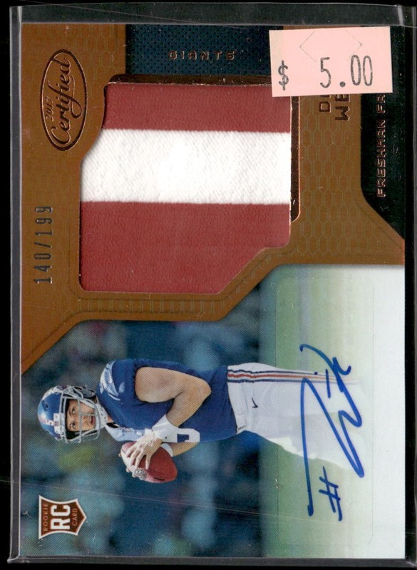 2017 Panini Certified #224 Davis Webb Rookie Patch Auto #/199