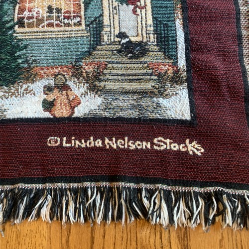 VTG Goodwin Weavers Linda Nelson Stocks Tapestry Throw Blanket Christmas Village - Picture 6 of 19