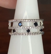 Bomb Party Ring- 01- Simulated Black CZ- Size 8- Rhodium Plated