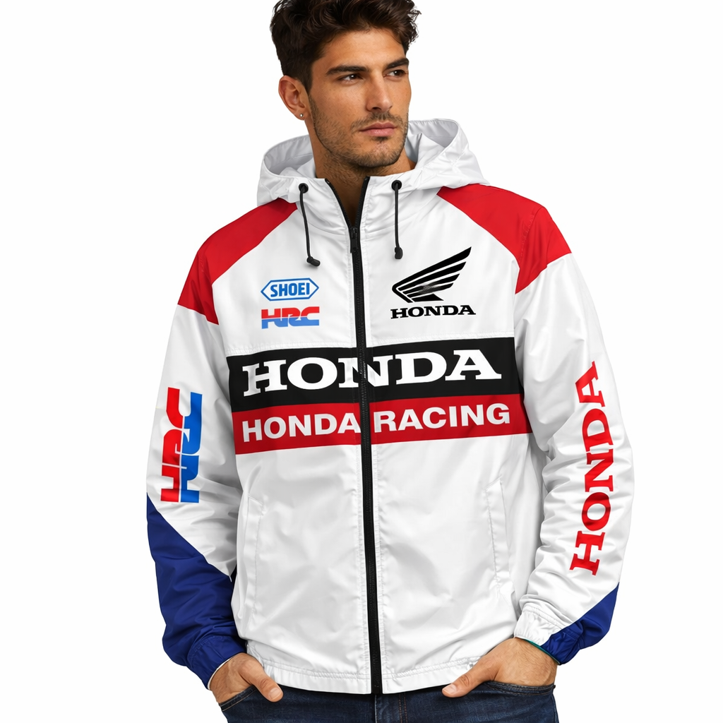 Mens Honda Windbreaker Jacket Hooded Motorcycle Coat Lightweight