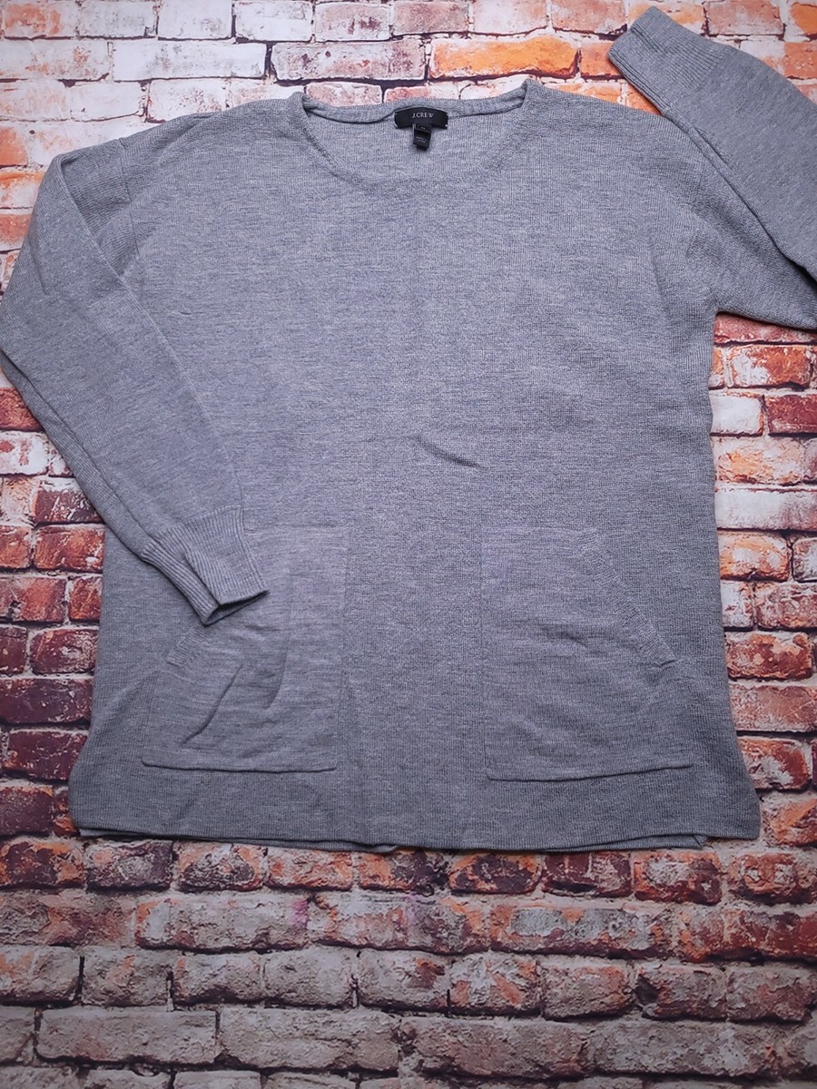 J Crew Sweater Pullover Tunic Size M Women Grey Merino Wool