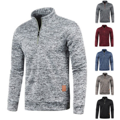 Herren Half Zip Pullover Fleece gefüttert hoher Hals Langarm Sweatshirt