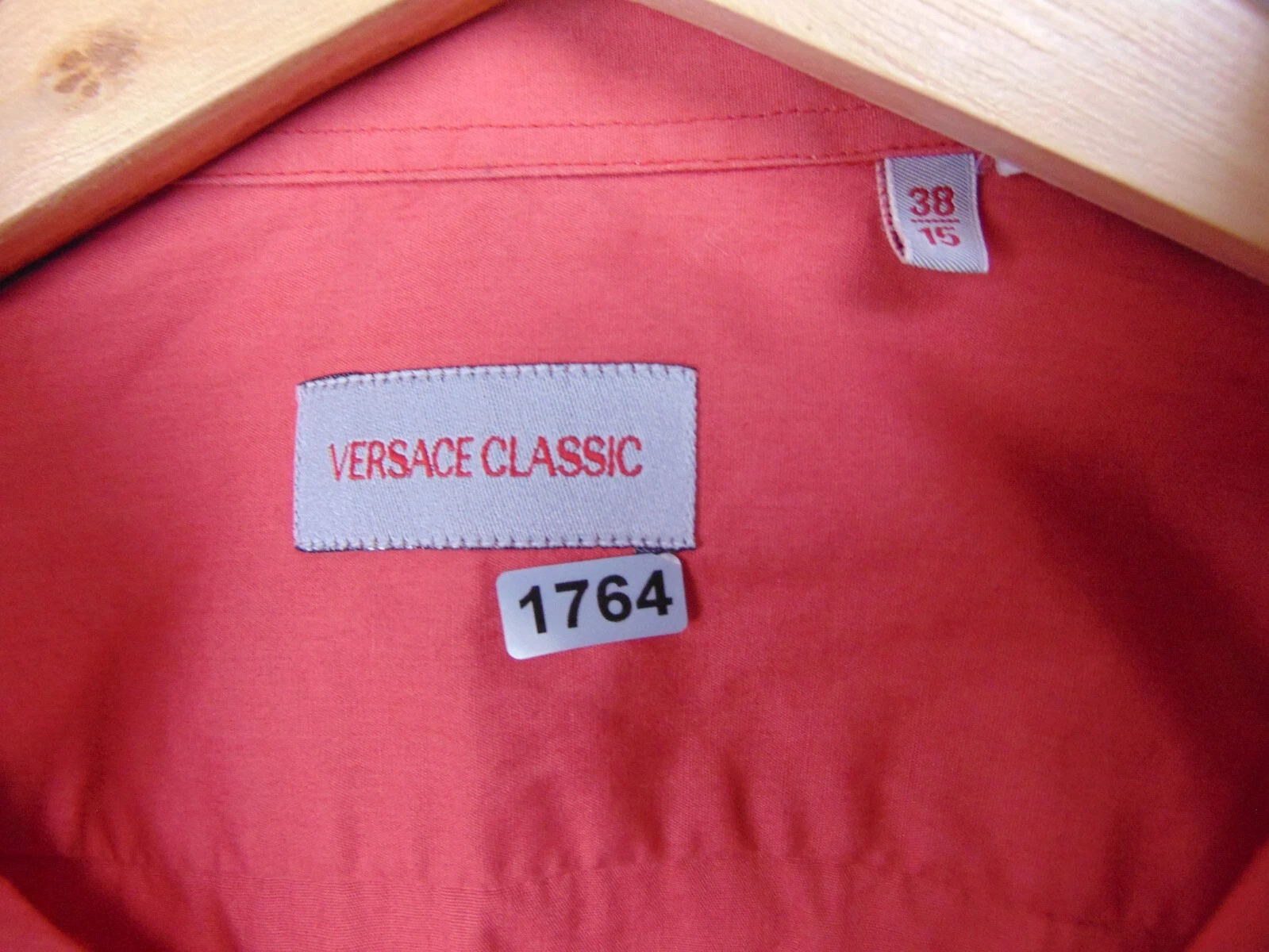 Versace Camicia Uomo Classica Rossa Ricamata Manica Lunga Cotone Large