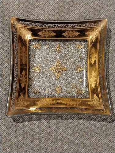 Vintage Glass Dish Georges Briard Gold Signed 5.5 by 5.5 in.