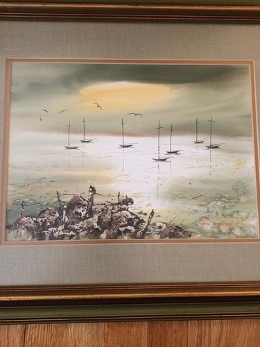 Signed Watercolor Wisconsin Artist ENID PETERSON,1965 20th Century Sea Art 15x11 - Picture 9 of 11