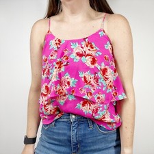 Paper Crane Floral Cami Tank Top Ruffle Pink S Small B15